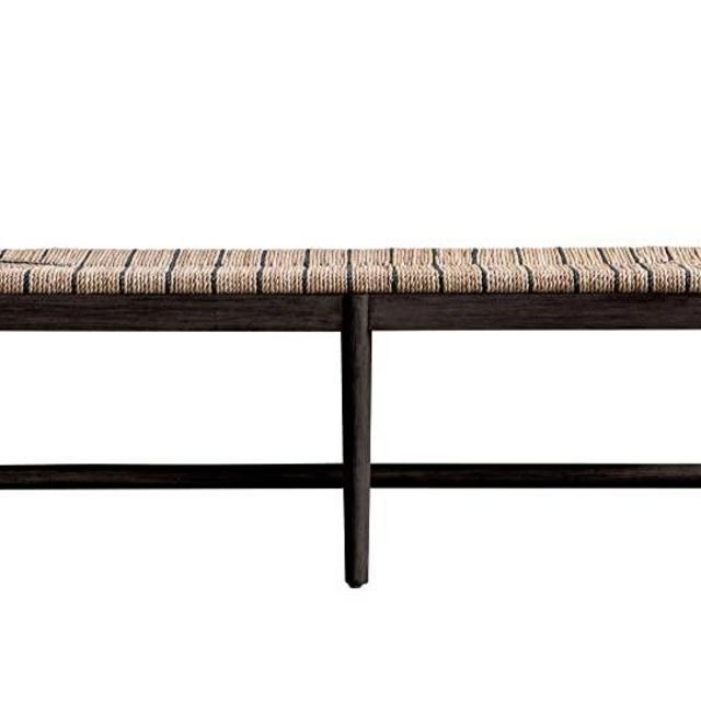 Creative Co-op Mango Wood Brown & Black Woven Rope Seat Bench, Brown