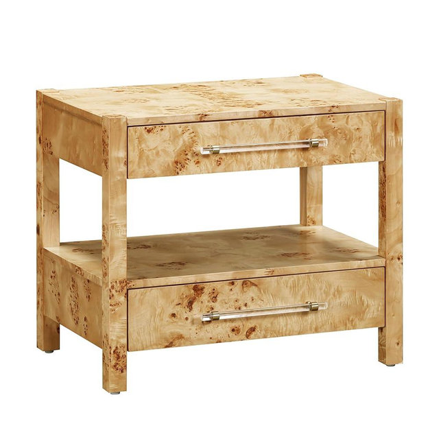 Tov Furniture Brandyss Natural Burl Wooden 2 Drawer 26" x 17" Rectangular Nightstand | End Table with Storage