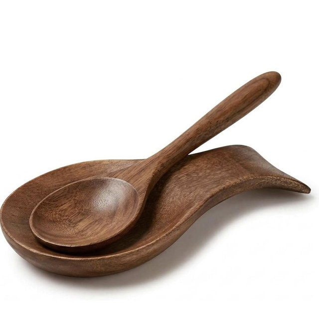 Wood Spoon Rest for Stove Top, Bamboo Spoon Holder for Kitchen Countertop Wood Spatula Rest, Counter Spoon Holder for Countertop, Tong, Modern and Rustic for Farmhouse as a Dining Table Decor