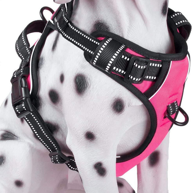 PoyPet No Pull Dog Harness, Reflective Comfortable Vest Harness with Front & Back 2 Leash Attachments and Easy Control Handle Adjustable Soft Padded Pet Vest for Small to Large Dogs (Pink,XS)