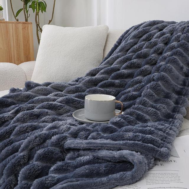 Kate Aurora Modern Lux Ultra Soft & Plush Ribbed Accent Throw Blanket - 50 in. W x 60 in. L - Navy