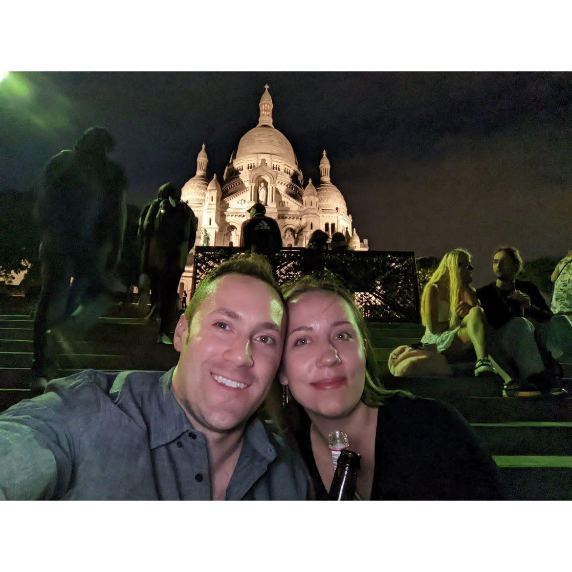 Our first trip abroad, starting in Paris, after Moulin Rouge shows having wine in the stair to Sacre Coeur.