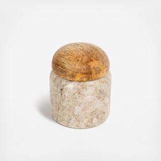 Unique Marble Medium Pinch Pot Canister with Wood Lid