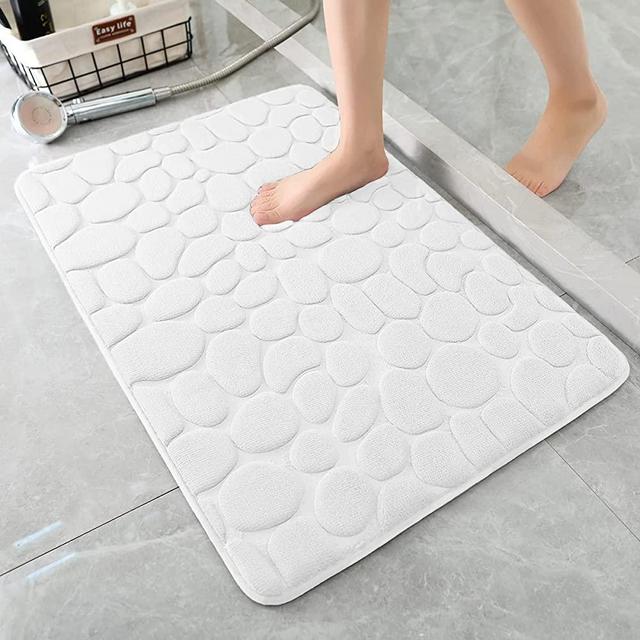 YIHOUSE Memory Foam Bath Mat Cobblestone Bathroom Rugs Super Water Absorbent Bath Mats for Bathroom Machine Washable Bath Rugs(20 x 32 ,White)