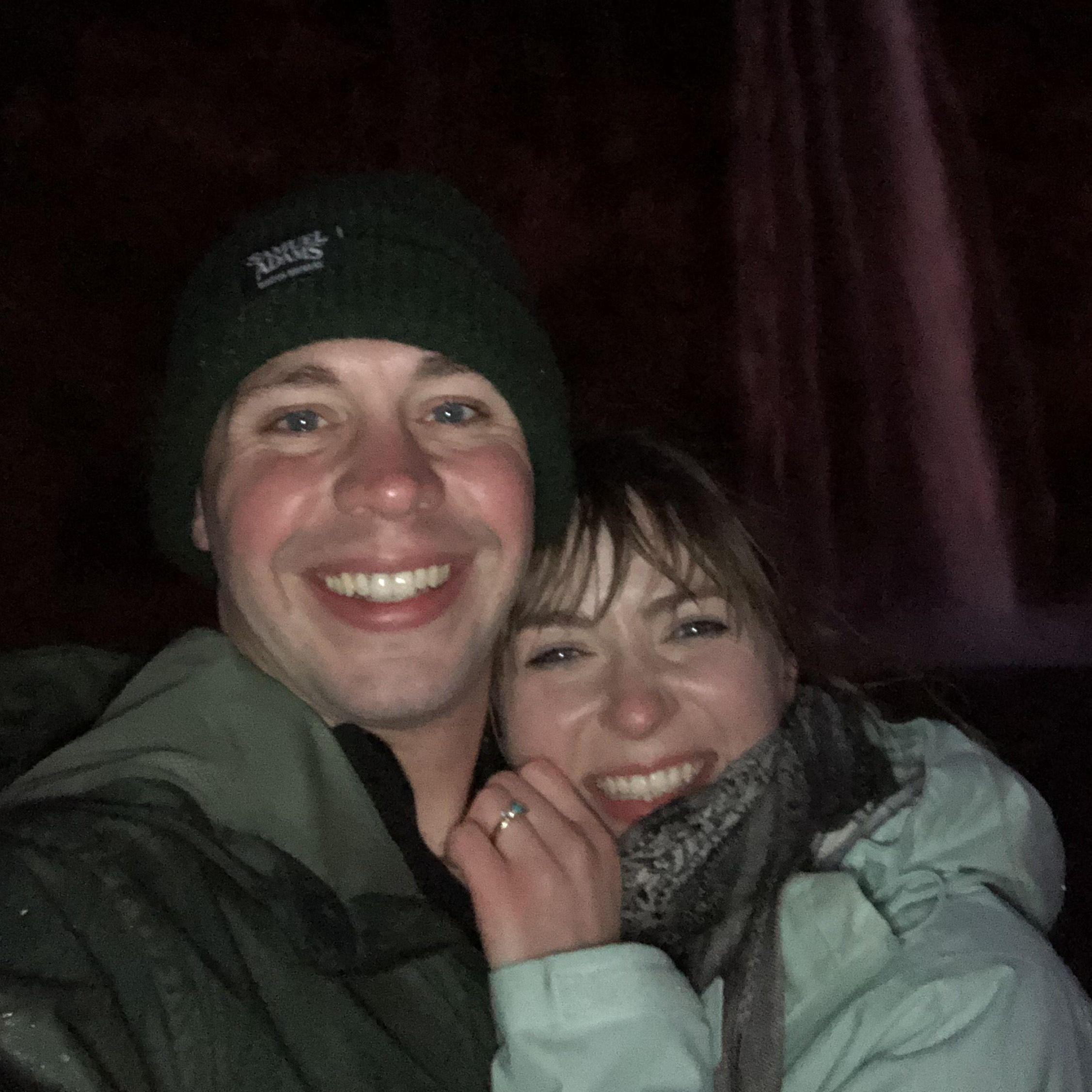 Andrew popped the question in Iceland on "Diamond Beach," a volcanic sand beach with pieces of glacier sparkling the shoreline.