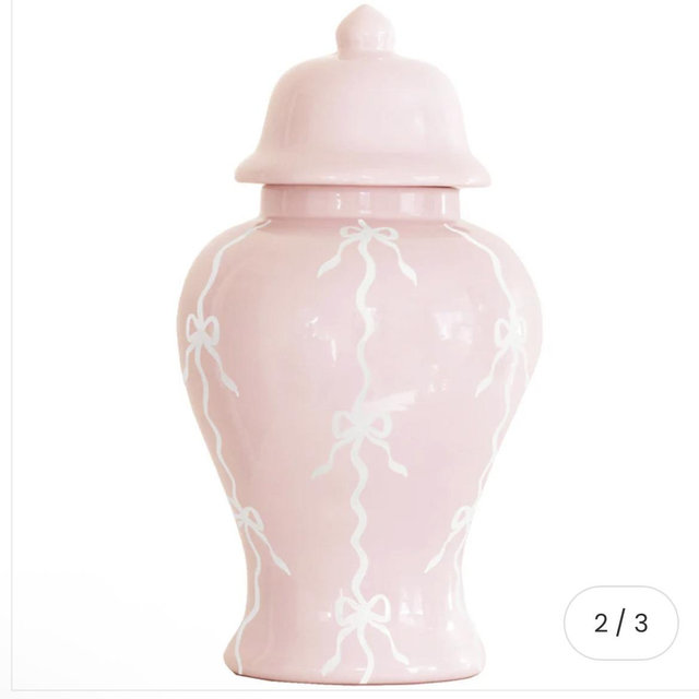 Bow Stripe Ginger Jars in Cherry Blossom Pink - Large