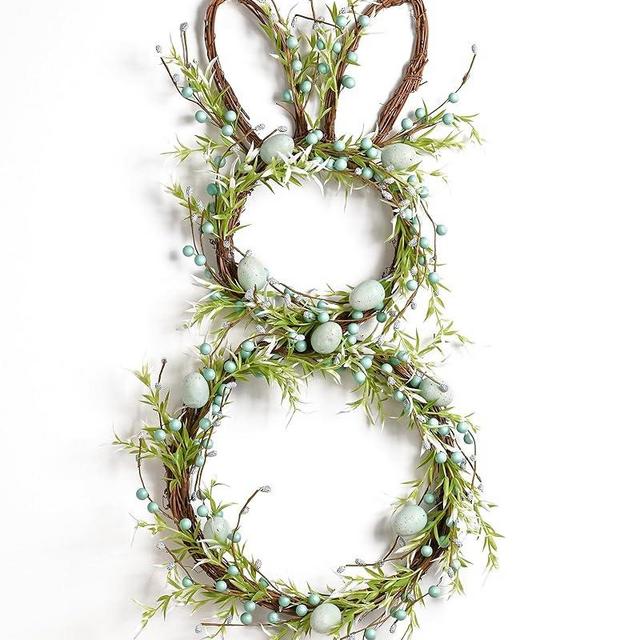 DN DECONATION Easter Bunny Spring Wreath with Egg, Twig and Berries Green Rabbit Easter Wreath for Front Door Decorations Home Farmhouse Outdoor Indoor Wall Mantel Window