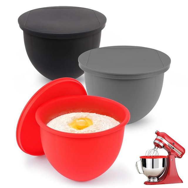 Silicone Bowl Liners for KitchenAid Mixers, 3-Pack Silicone Mixing Liners with Lids, Replacement for 5 Quart Tilt-Head Stand Mixer Bowls Accessories