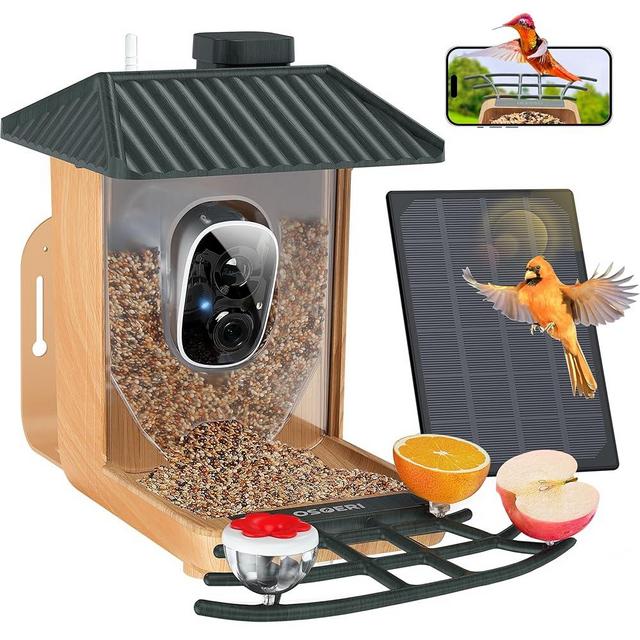 Osoeri Bird Feeder with Camera, Smart AI Identify Wild Bird Feeder Camera Solar Powered, Auto Capture Bird Videos & Motion Detection, DIY Add-ons & Hummingbird Feeder, Bird Camera Gift for Bird Lover