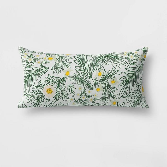 Spring Floral Lumbar Outdoor Throw Pillow Green - Opalhouse™