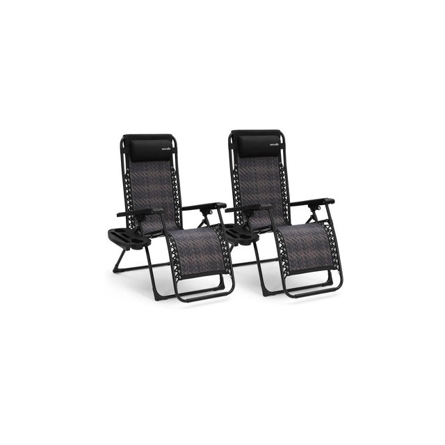 SereneLife 2-Pack Zero Gravity Lawn Chairs, Adjustable Recliners with Headrests, Cup Holder Tables, Solid Black, One Size, SL1ZRC65