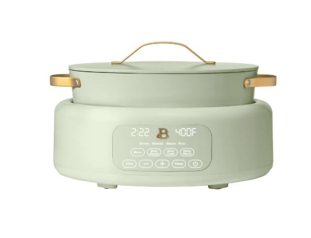 10-in-1 Electric Multi-Cooker, 6-quart, digital display, 10 cooking functions, non-stick pot, easy one-touch control (Sage Green)