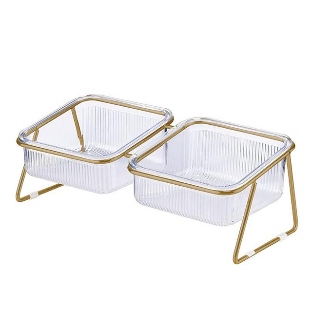 Elevated Cat Bowls, 5.5 inches Food & Water Bowls 15° Tilted Raised Food Feeding Dishes with Iron Stand for Cats and Puppy, with 2 Large Bowl and 4 Anti Slip Feet, Dishwasher Safe