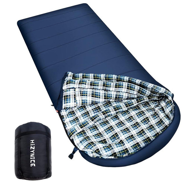HiZYNICE 0 Degree Sleeping Bag 100% Cotton Flannel XXL for Adults Big and Tall Cold Weather Winter Zero Degree Camping,Free Compression Sack