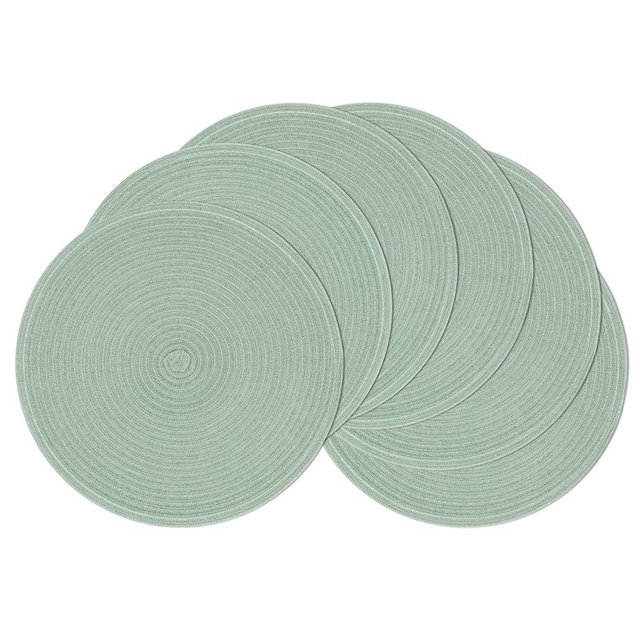 SHACOS Round Placemats Set of 6 Washable 15 inch Round Table Mats Cotton Polyester Woven Braided Place Mats for Dining Table, Sage Green