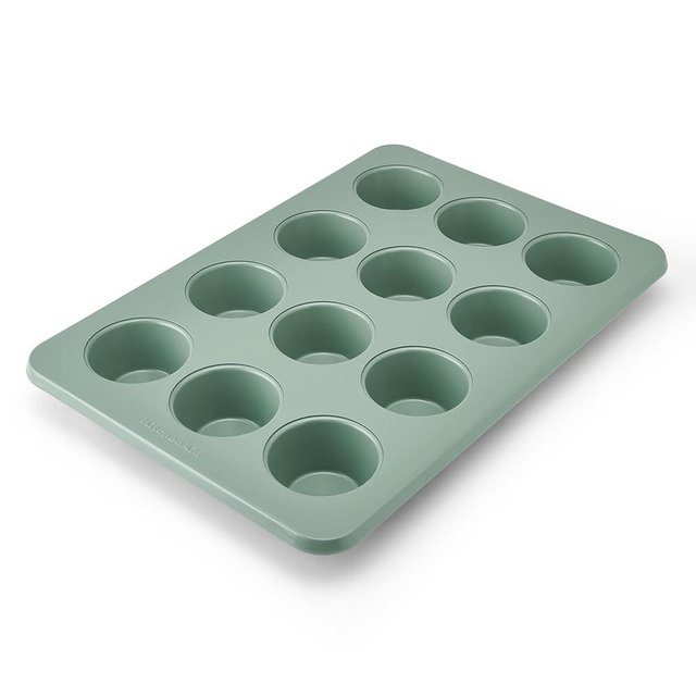 KitchenAid Nonstick Swiss Engineered Aluminized Steel Muffin Pan, Dishwasher Safe, 12 Cup, Cardamom