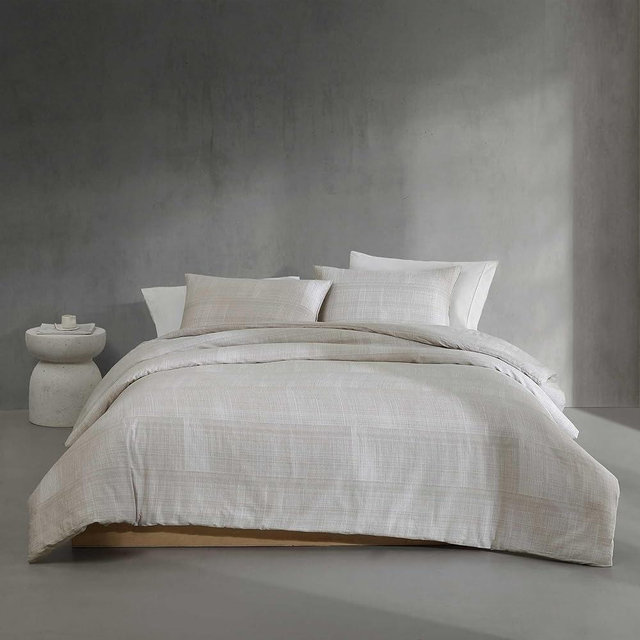 Calvin Klein - King Comforter Set, Soft Cotton Bedding with Matching Shams, Ribbed Pattern Design, Oeko-Tex Certified (Textural Rib Beige, King)