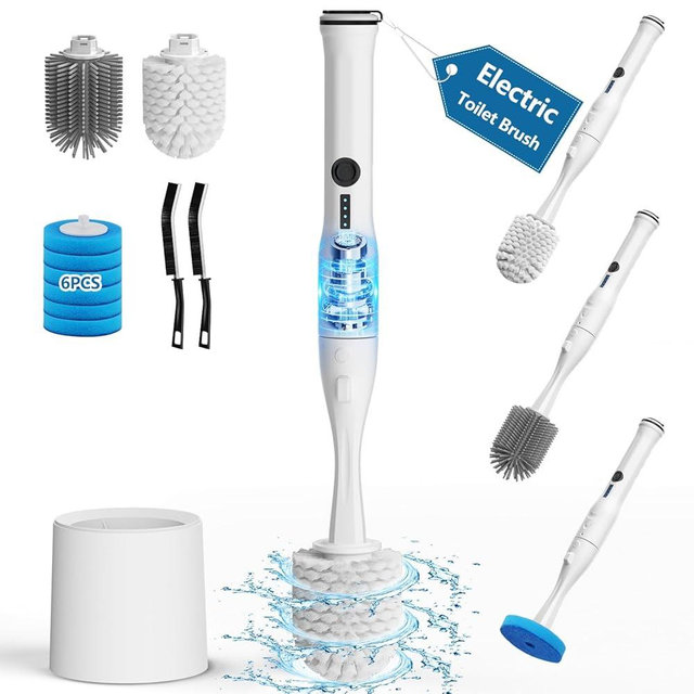 Leebein Electric Toilet Brush and Holder Set, 2025 New Toilet Bowl Scrubber Kit with 8 Replaceable Brush Heads, Disposable Toilet Brush with 6 Wand Cleaner Refills, 2 Pcs Crevice Cleaning Brush