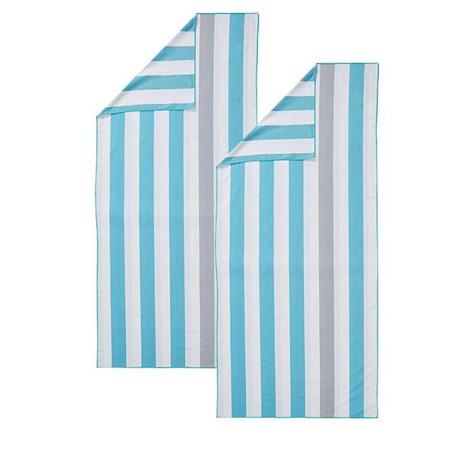 Lightweight Reversible Quick Dry Microfiber Beach Towel. Compact for Travel, Beach, Pool, and Boating. Venice Collection. (2 Pack - 35" x 78" Reversible Cabana Gray / Teal)