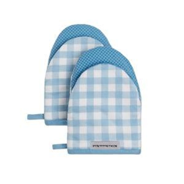 KitchenAid Gingham Mini Oven Mitt 2-Pack Set, Blue Velvet, 5.5"x8"