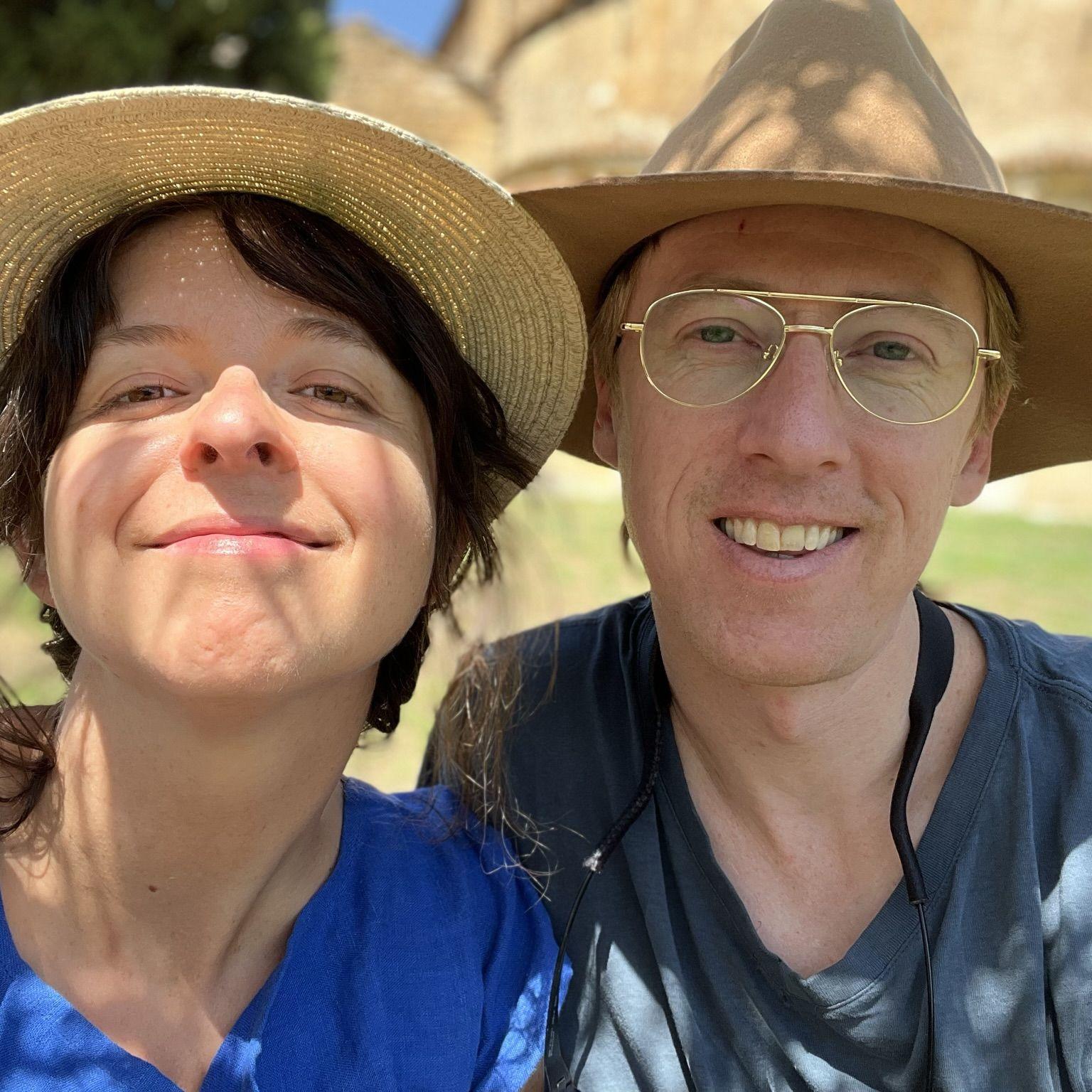 Taking a break under an olive tree in Tuscany.