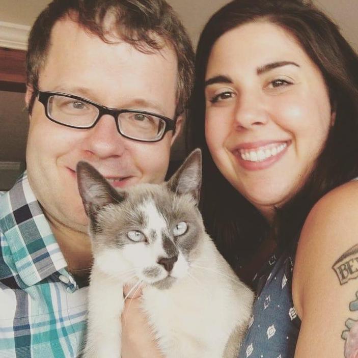 The first party we attended together as a couple... of course we had to grab a selfie with the cat.