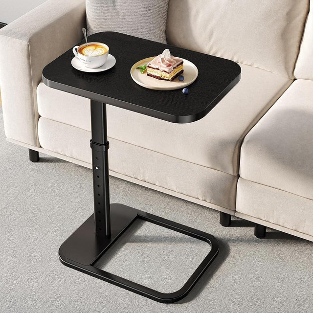 Branwick Adjustable Height TV Tray Table with Bumper Rounded Corner Design & Flip-top Side Table for Bedroom, Living Room, Bathroom and Study, End Table for Eating, Dinner or Laptop, Black