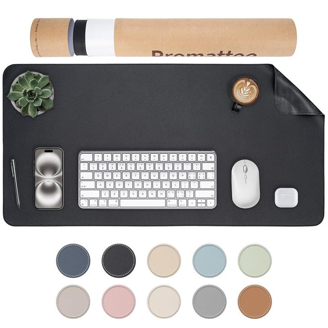 PROMATTOO Oversized Non-Slip Desk Pad Protector with Premium Gift Box – Vegan Leather Waterproof Laptop Mat for Keyboard & Mouse, Grips Desk Firmly – Large Office Pad– Obsidian Black