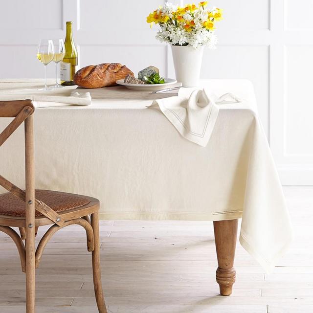Linen Double Hemstitch Tablecloth, 70" X 126", Cream