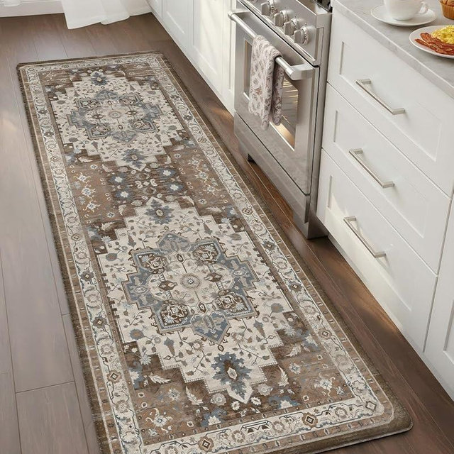 Color&Geometry Anti Fatigue Kitchen Mats for Floor 24x59, Vintage Decor, Easy Clean, Waterproof & Oil Proof, 0.4" Thick Cushioned, Non-Slip Kitchen Runner Rug for Sink, Laundry, Office, Brown