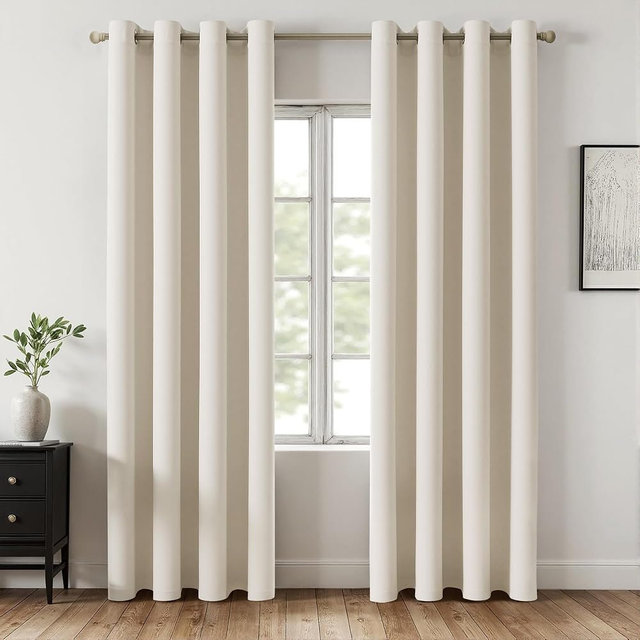 MIULEE Blackout Room Darkening Curtains Thermal Insulated Drapes Solid Window Treatment Set Grommet Top Light Blocking Curtain for Living Room/Bedroom 2 Panels 52 x 84 inch Length Beige White