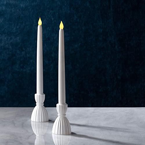 Taper Candle Holder Set - Short White Candlestick Holders, 3.5 Inch Height, Made of Glass, Fits Standard 3/4 Inch Tapered Candles, Farmhouse Kitchen Decor, Christmas Table Decorations - Set of 2