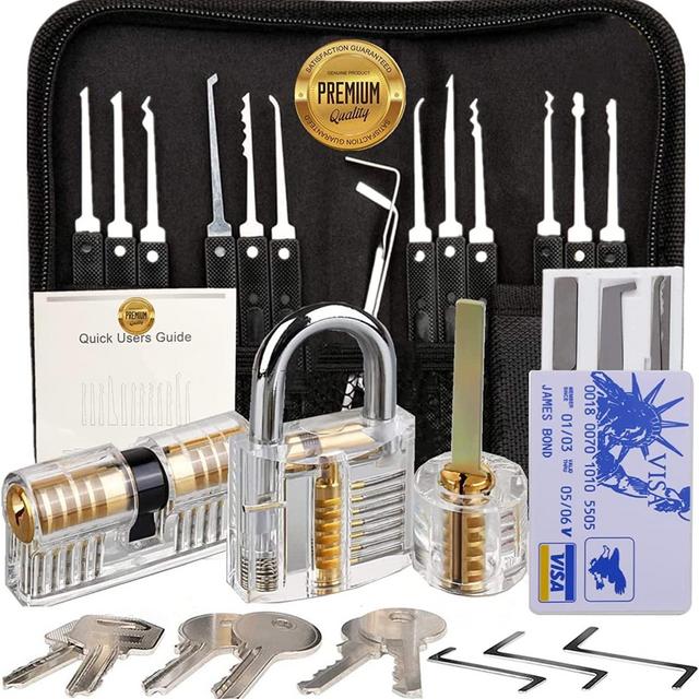 Professional 30 Pieces Household Lock Pick Set Tools Include Black Tool Handbag (with 1 Card) Picking Kit 3 Lock Set with Key for Gate-Locks