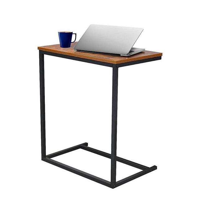 KingSo Side Table C Table Sofa End Tables for Living Room Vintage Accent Snack Table Side Table Couch Table for Coffee Laptop Wood Look TV Tray Metal Frame Over Bed Table (26-inch Height)