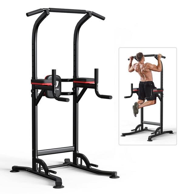 Wesfital Power Tower Dip Station, Pull Up Bar Stand Height Adjustable Strength Training Equipment for Fitness Home Workout