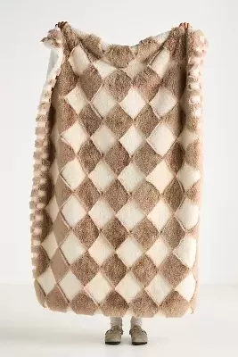 Checkered Sculpted Faux-Fur Throw Blanket