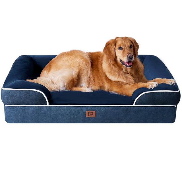 EHEYCIGA Orthopedic Dog Beds for Large Dogs, Waterproof Memory Foam Large Dog Bed with Sides, Non-Slip Bottom and Egg-Crate Foam Large Dog Couch Bed with Washable Removable Cover, Navy