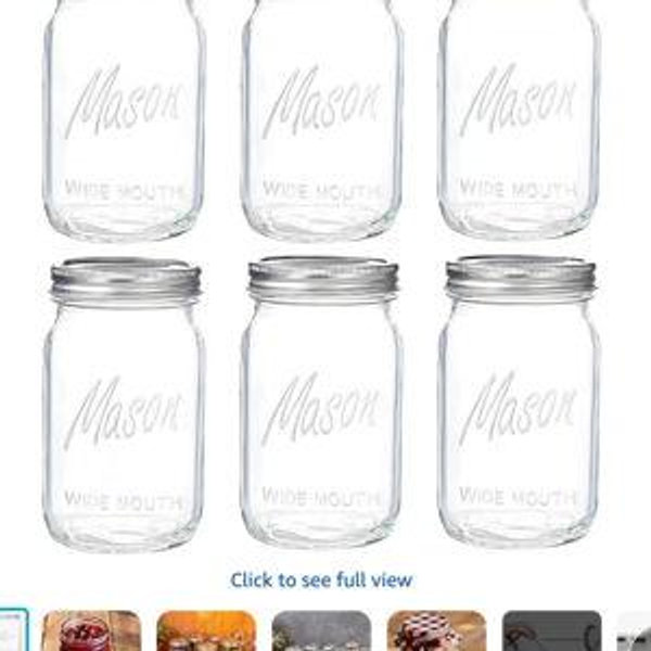 WELLIFE Wide Mouth Mason Jars, 6 Pack Mason Jars 32 oz for Pickling, Canning, Fermenting and Food Storage, Microwave & Dishwasher Safe