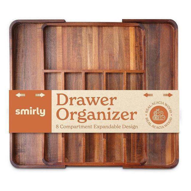 SMIRLY Silverware Drawer Organizer – Bamboo Kitchen Drawer Organizer, Adjustable Utensil Holder and Cutlery Tray, Drawer Dividers for Flatware and Kitchen Utensils