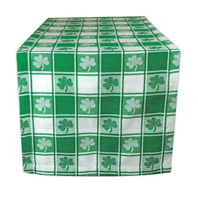 DII 100% Cotton, Machine Washable, Party, St Patrick's Day & Spring Table Runner, 14x72" , Green & White Check with Shamrock