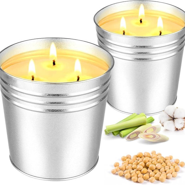 Set of 2 Citronella Outdoor Candle - 17 oz Large 3-Wick Soy Wax Candle with up to 180 Hours of Burning time, Perfect for Yards, Gardens, Balconies and Camping.