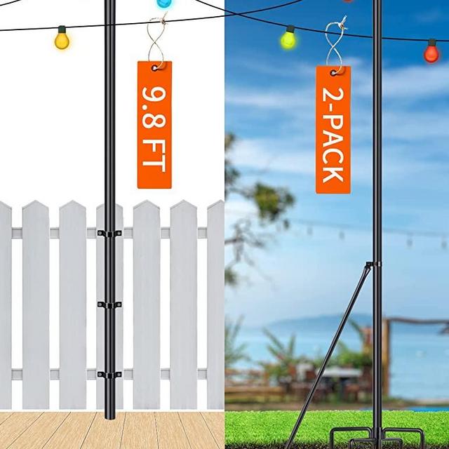 String Light Pole - Steel Poles for Outdoor String Lights Hanging, Garden, Backyard, Patio Lighting Stand for Parties, Wedding, 2 Pack