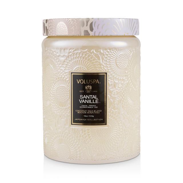 Voluspa Santal Vanille Large Embossed Glass Candle with Lid