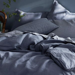 Premium Breathable Washed Linen Solid Duvet Cover - Denim Blue, King