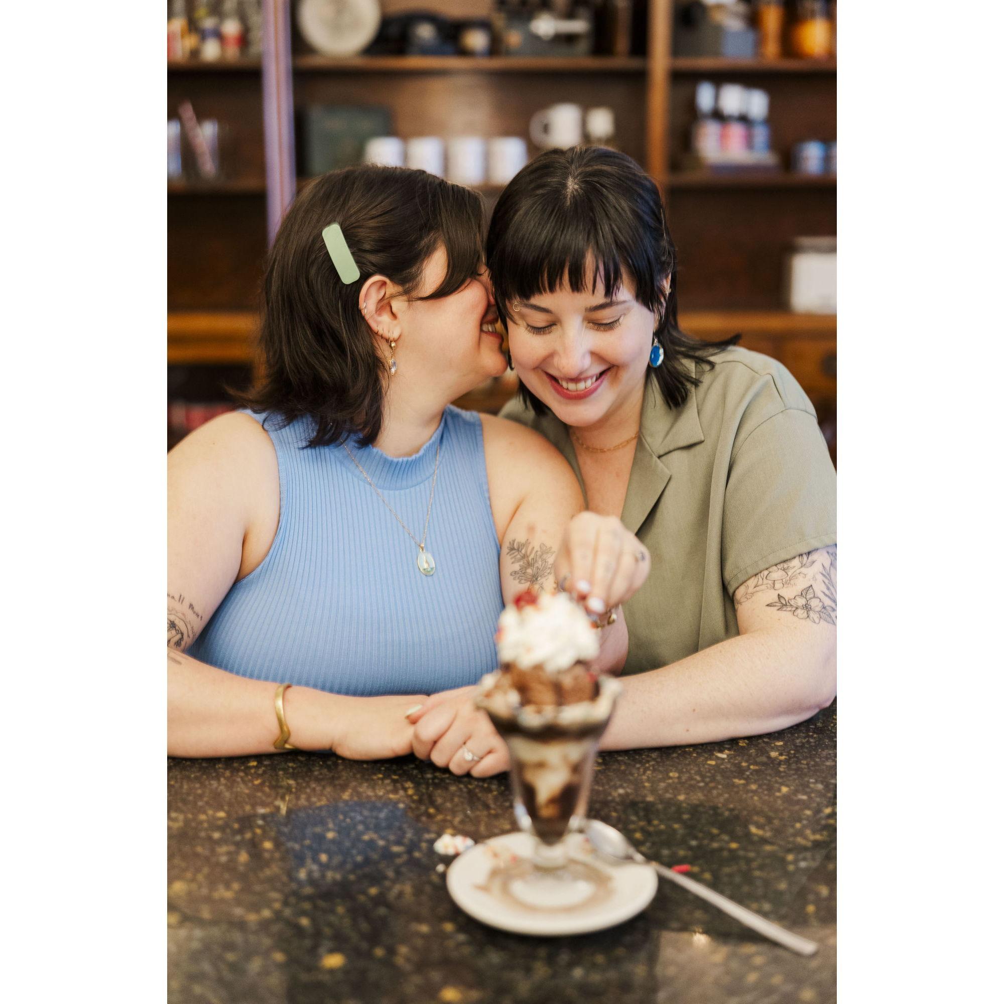 Our engagement photos at the Brooklyn Farmacy!