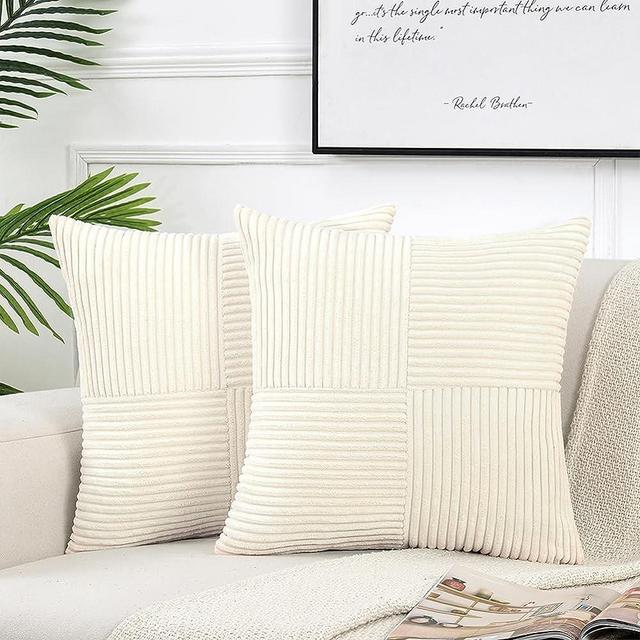 Fancy Homi 2 Packs Boho Cream Decorative Throw Pillow Covers 18x18 Inch for Living Room Couch Bed Sofa, Rustic Farmhouse Home Decor, Soft Corss Corduroy Patchwork Textured Square Cushion Case 45x45 cm