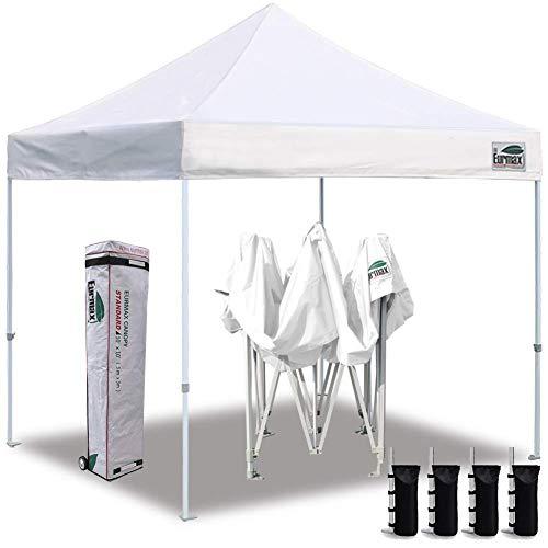 Eurmax 10'x10' Ez Pop Up Canopy Tent Commercial Instant Canopies with Heavy Duty Roller Bag,Bonus 4 Canopy Sand Bags (White)