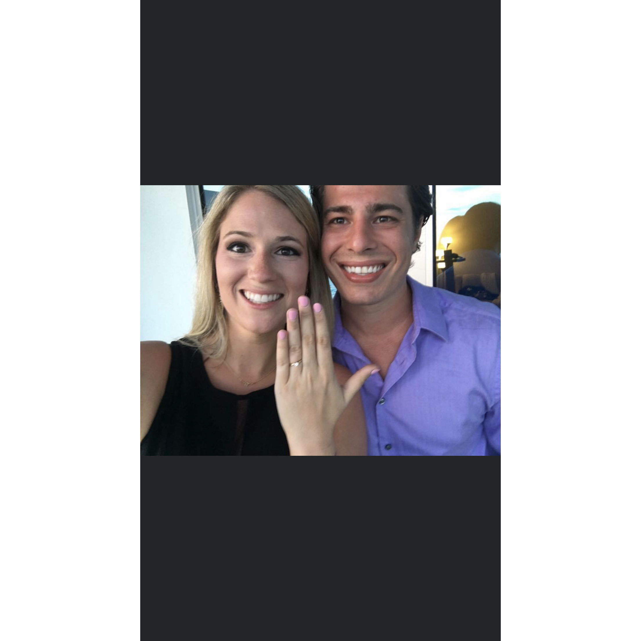 The night we got engaged! In Clearwater, Florida at sunset, on our hotel room balcony