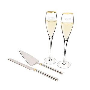 Cathys Concepts - Cathy's Concepts 4-Piece Golden Champagne Glasses and Cake Serving Set