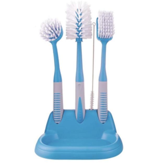 Dish Brush Set of 5 with Convenient Holder, Bottle Water Brush, Dish Scrub Brush, Scrubber Brush and Straw Brush - Kitchen Scrub Brushes Non Slip Long Handle for Sink Dishes Cup Pot